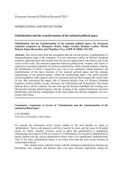Nomination and Reflections: `Globalization and the transformation of
