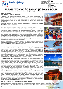JAPAN "TOKYO / OSAKA" (8) DAYS TOUR