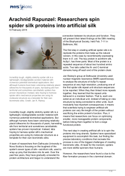 Arachnid Rapunzel: Researchers spin spider silk proteins