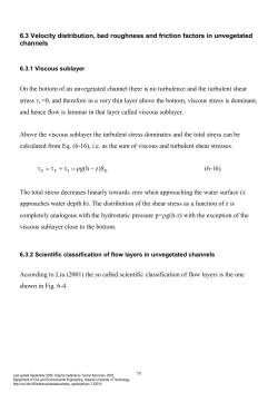 6.3 Velocity distribution, bed roughness and friction factors in
