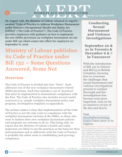 Ministry of Labour publishes its Code of Practice under Bill 132