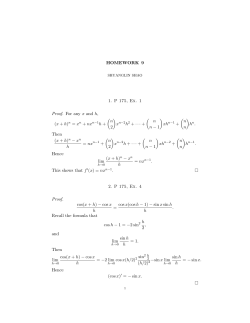 HOMEWORK 9 1. P 175, Ex. 1 Proof. For any x and h, (x + h) n = xn