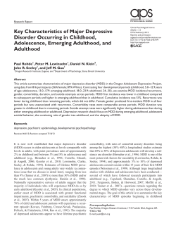 Key Characteristics of Major Depressive Disorder Occurring in