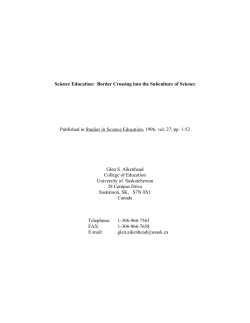 Science Education: Border Crossing into the Subculture of Science