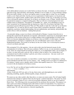 Set Theory A few philosophical concerns are in order before we