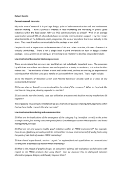 Robert Hamlin Current research interests: My main area of research