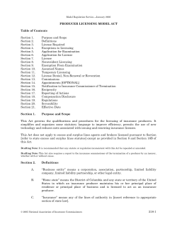 Producer Licensing Model Act - National Association of Insurance