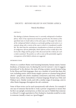 1 UbUntU &ndash; beyond belief in SoUthern AfricA Patrick McAllister