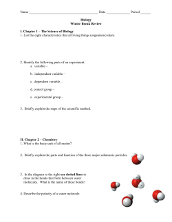 Biology Winter Break Review I. Chapter 1