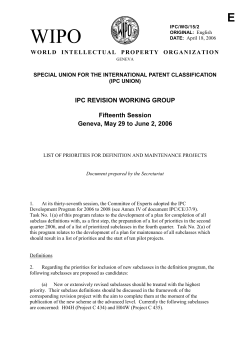 Document IPC/WG/15/2 - List of priorities for definition and