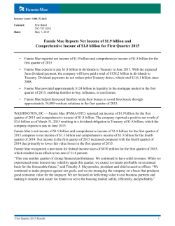 Fannie Mae First Quarter 2015 Earnings News Release