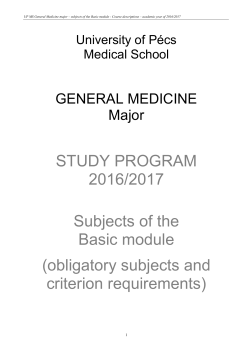 STUDY PROGRAM 2016/2017 Subjects of the Basic