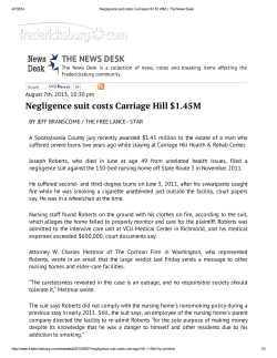 THE NEWS DESK Negligence suit costs Carriage Hill $1.45M