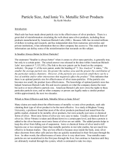 Particle Size, And Ionic Vs. Metallic Silver Products
