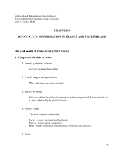 CHAPTER 9 JOHN CALVIN: REFORMATION IN FRANCE AND