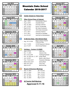 Approved 5-11-16 Mountain Oaks School Calendar 2016-2017