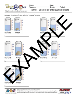 Student Worksheet on Volume of Irregular Objects with Answer Key