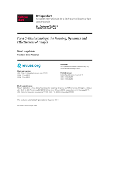 For a Critical Iconology: the Meaning, Dynamics and Effectiveness of