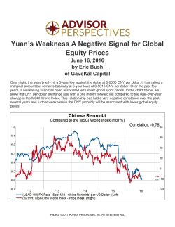 Yuan`s Weakness A Negative Signal for Global Equity Prices June