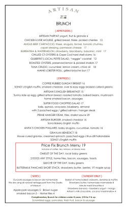 Price Fix Brunch Menu 19