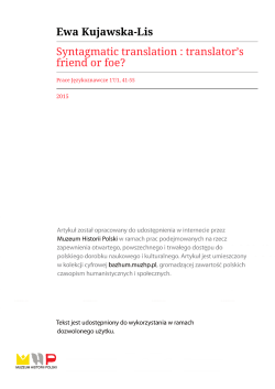 Ewa Kujawska-Lis Syntagmatic translation : translator`s friend or foe?