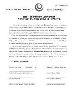 2016-17 INDEPENDENT VERIFICATION WORKSHEET TRACKING