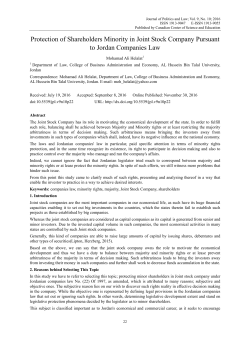 Protection of Shareholders Minority in Joint Stock Company