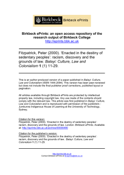 Fitzpatrick, Peter (2000). `Enacted in the destiny of sedentary