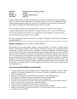 JOB TITLE: Organ Recovery Coordinator / Level V STATUS