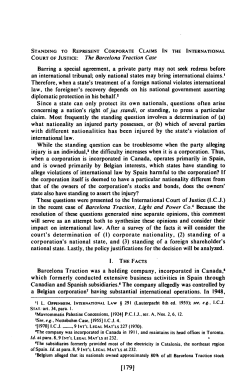 Standing to Represent Corporate Claims in the International Court of