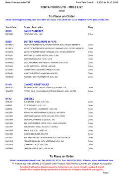 Price List - Penta Foods