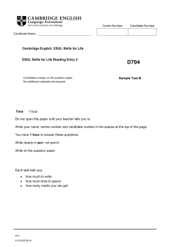 Cambridge English: ESOL Skills for Life Reading Entry 2 Sample