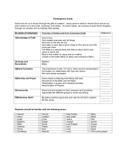 Kindergarten Grade God`s love for us is shown through His gifts of