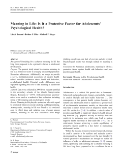 Meaning in Life: Is It a Protective Factor for