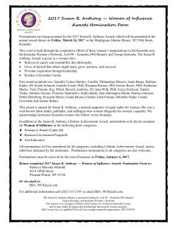 2017 Susan B. Anthony &mdash; Women of Influence Awards Nomination