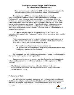 Quality Assurance Review (QAR) Services for Internal Audit