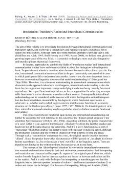 Introduction: Translatory Action and Intercultural