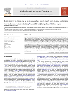 Gross energy metabolism in mice under late onset, short term caloric