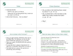 Today &bull; Announcements: &bull; Life in the Universe &ndash; Are we alone