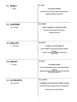 201. quell 202. austere 203. mollify 204. decry 205. altruistic