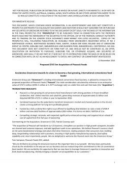 Proposed $747.5m Acquisition of Peacock Foods Accelerates