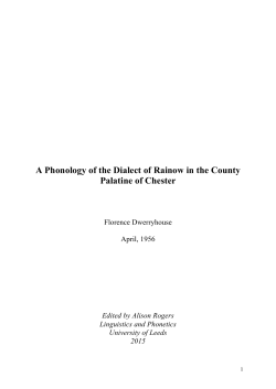 A Phonology of the Dialect of Rainow in the County Palatine of