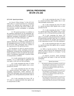 special provisions 49 cfr 172.102