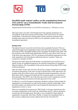 Swedish trade unions` policy on the negotiations between USA