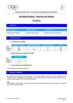 ITU 2018 Buenos Aires YOG Qualification Criteria