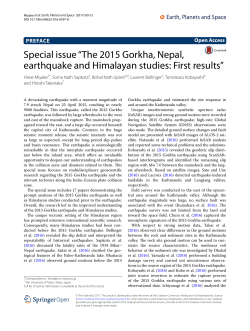 Special issue &ldquo;The 2015 Gorkha, Nepal, earthquake