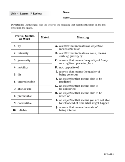 Prefix, Suffix, or Word Match Meaning 1. ity A. a suffix that indicates