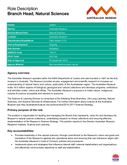 Role Description Branch Head, Natural Sciences