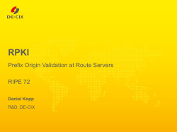 Prefix Origin Validation at Route Servers RIPE 72