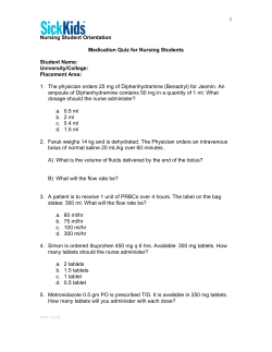 Nursing Student Orientation Medication Quiz for Nursing